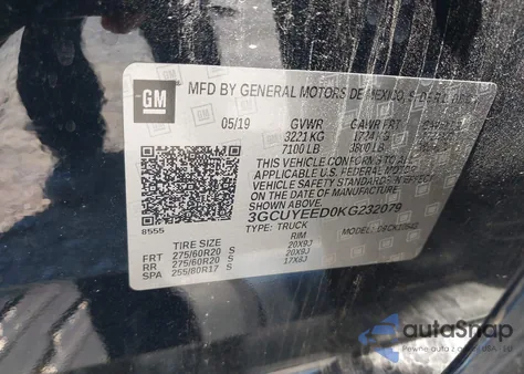 2019 Chevrolet Silverado 1500 Rst z USA, uszkodzony, nr VIN 3GCUYEED0KG232079